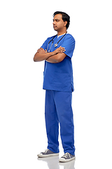 Image showing indian doctor or male nurse in blue uniform