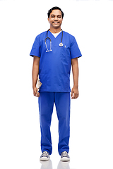 Image showing indian male doctor with clipboard and stethoscope