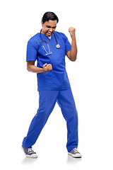 Image showing indian doctor or male nurse celebrating success