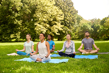 Image showing group of people doing yoga at summer park