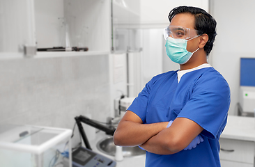 Image showing indian male doctor in blue uniform and mask