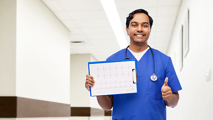 Image showing indian male doctor with cardiogram shows thumbs up