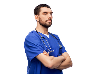 Image showing doctor or male nurse with stethoscope