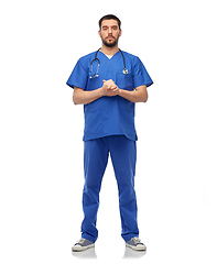 Image showing doctor or male nurse with stethoscope