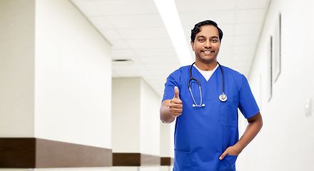 Image showing indian doctor or male nurse showing thumbs up