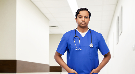 Image showing indian doctor or male nurse with stethoscope