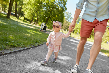 Image showing father with baby daughter walking at summer park