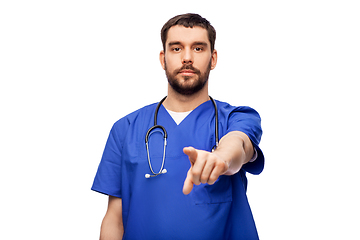 Image showing doctor or male nurse pointing to camera