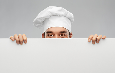 Image showing happy smiling male chef with big white board