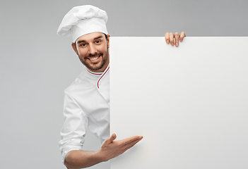 Image showing happy smiling male chef with big white board