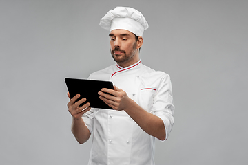 Image showing male chef with tablet pc computer