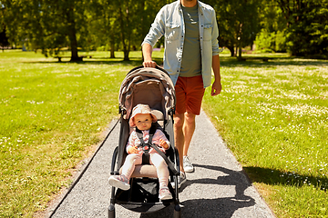 Image showing father with child in stroller at summer park