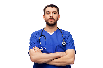 Image showing doctor or male nurse with stethoscope