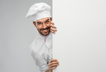 Image showing happy smiling male chef with big white board