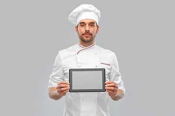 Image showing male chef showing tablet pc computer