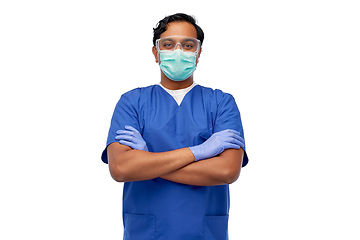 Image showing indian male doctor in blue uniform and mask