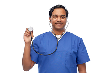 Image showing happy indian male doctor or nurse with stethoscope