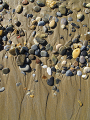 Image showing Wet sea pebbles on the wet sand