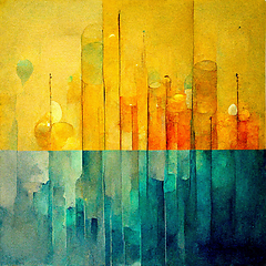 Image showing Abstract painting on yellow and blue watercolor painting backgro