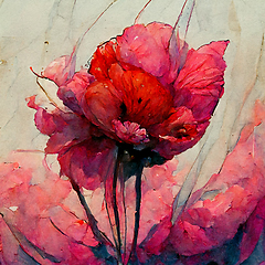 Image showing Watercolor red poppy flower.