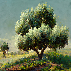 Image showing Olive plantation with old olive tree in Italy. 