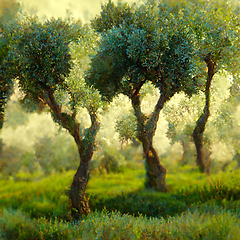 Image showing Olive plantation with old olive trees in Italy.