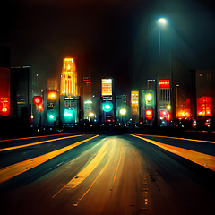 Image showing Night city illustration with neon glow and vivid colors.