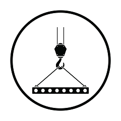 Image showing Icon of slab hanged on crane hook by rope slings 