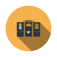 Image showing Oil, dollar and gold dividing briefcase concept icon