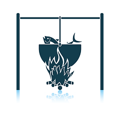 Image showing Icon of fire and fishing pot