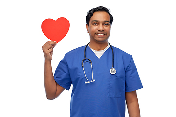 Image showing indian male doctor with red heart and stethoscope