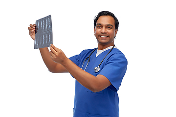 Image showing happy indian doctor or male nurse with x-ray