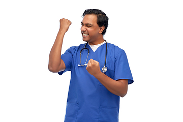 Image showing indian doctor or male nurse celebrating success