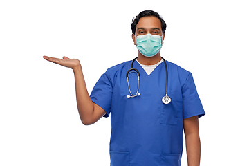 Image showing indian male doctor in blue uniform and mask