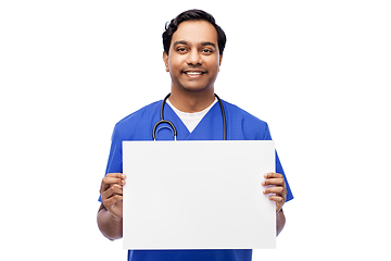 Image showing smiling male doctor or nurse with white board