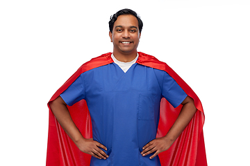 Image showing smiling doctor or male nurse in superhero cape