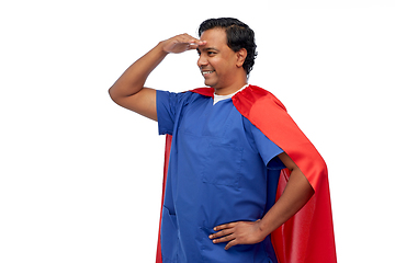 Image showing smiling doctor or male nurse in superhero cape