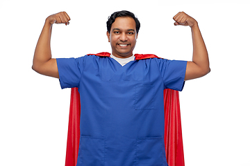 Image showing smiling doctor or male nurse in superhero cape