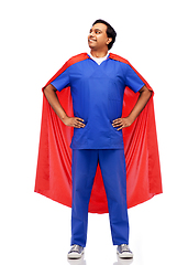 Image showing smiling doctor or male nurse in superhero cape