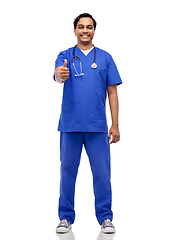 Image showing indian doctor or male nurse showing thumbs up