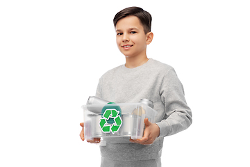Image showing smiling boy sorting metallic waste