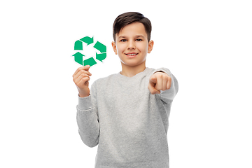 Image showing happy boy with recycling sign pointing to you