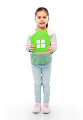 Image showing smiling little girl holding green house icon