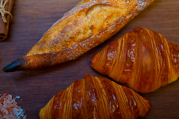 Image showing French fresh croissants and artisan baguette tradition