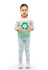 Image showing smiling girl holding green recycling sign