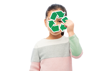 Image showing smiling girl holding green recycling sign