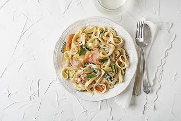 Image showing Pasta smoked salmon