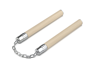 Image showing Wooden nunchaku with chain