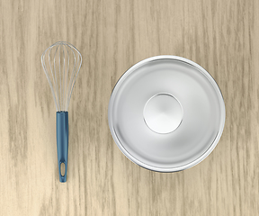 Image showing Balloon whisk and metal bowl