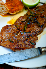 Image showing roasted grilled ribeye beef steak butcher selection